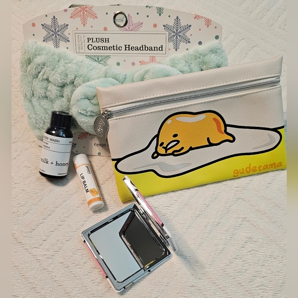 Sanrio Beauty Bundle Gudetama Makeup Bag Hello Kitty Mirror Headband & m… - Picture 4 of 4